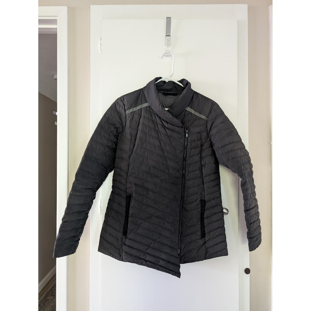 Athleta So Down Asymmetrical Quilted Puffer Jacket Moto Funnel Neck Black